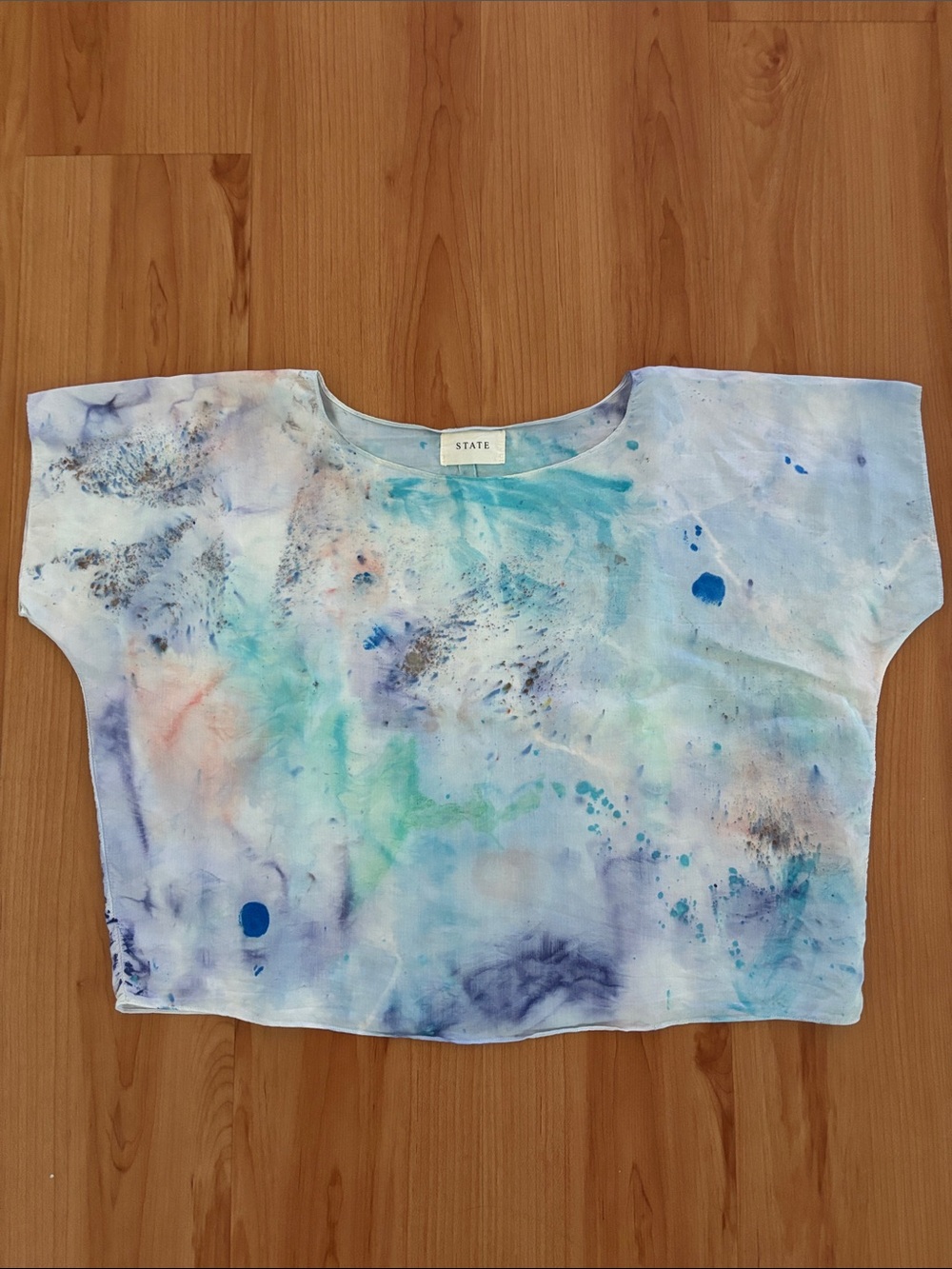 STATE Hand Painted Short Sleeve Top - Blue/Green-Extremely RARE!